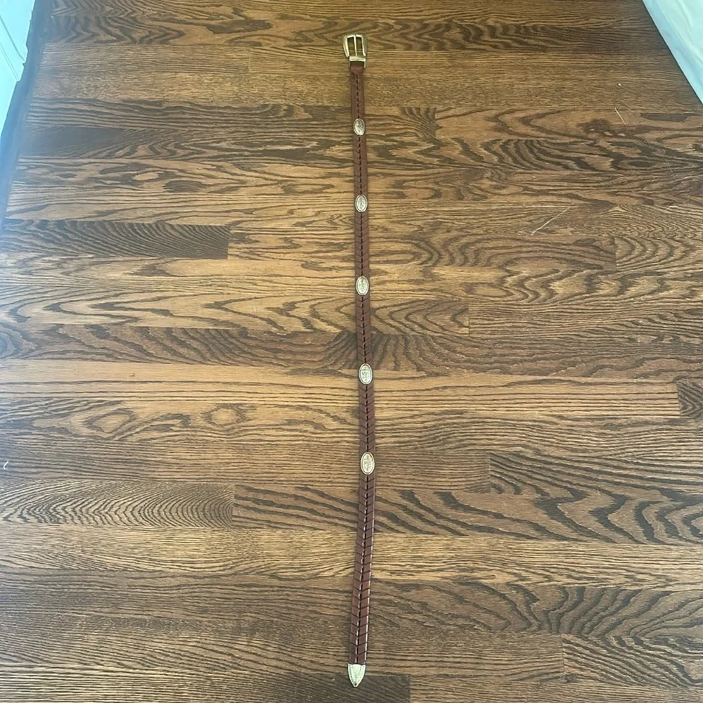 Brighton Brown Braided Leather Belt with Metal Medallions Size L